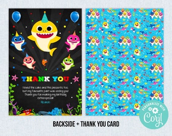 Kids Shark Thank You Card Birthday Boy Editable Template Printable Instant Download Digital or Printed Corjl