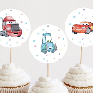 Cars Birthday Cupcake Toppers Decoration Boy Lighting McQueen Race Car Party Decoration Printable Digital