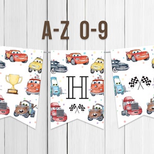 Druckbare Banner Buchstaben A bis Z Geburtstag Party Dekoration Junge Beleuchtung McQueen Racing Cars Party Dekoration Digital Sofort Download