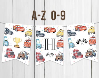 Printable Banner Letters A to Z Birthday Party Decoration Boy Lighting McQueen Racing Cars Party Decoration Digital Instant Download