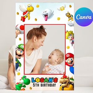 Super Mario Birthday Photo Booth Decor Boy Mario Bros Birthday Party Decoration Photo Frame Digital Editable Template Printable