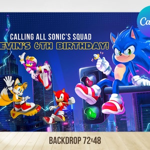 Sonic the Hedgehog verjaardag achtergrond jongen Super Sonic Party decoratie afdrukbare bewerkbare sjabloon digitaal afdrukbaar
