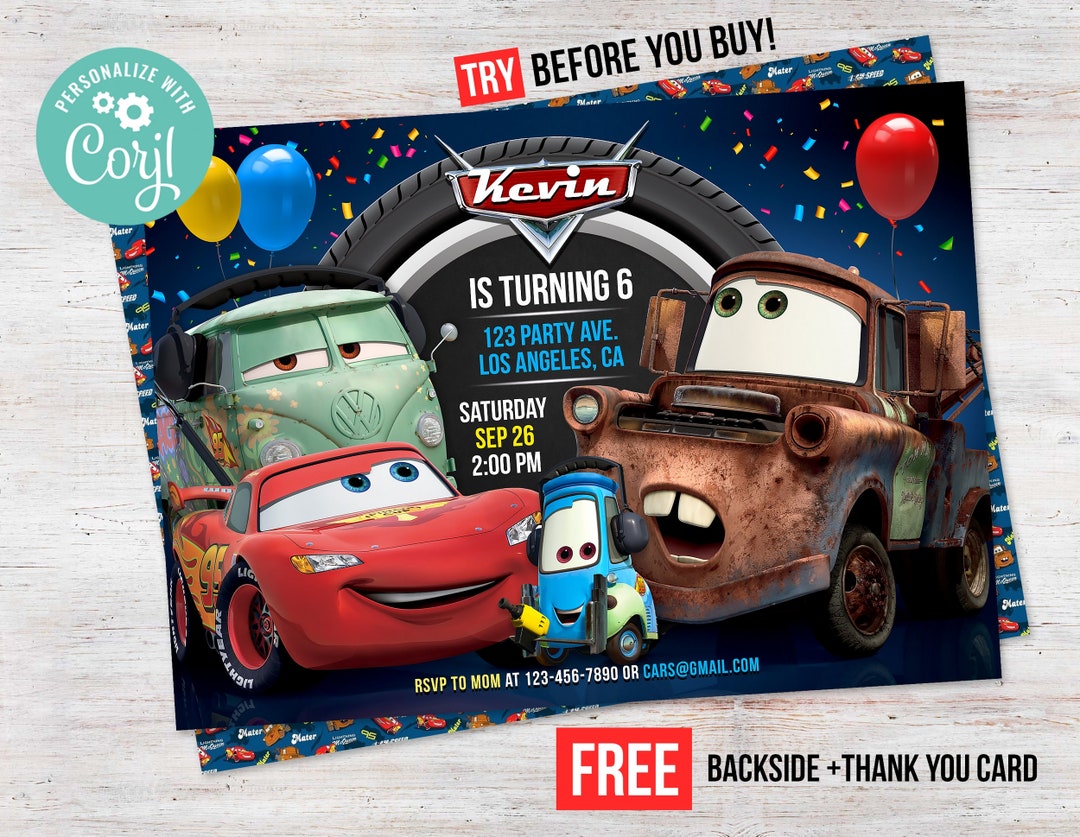 Lighting Mcqueen Birthday Invitation Cars Electronic Digital or Printed ...