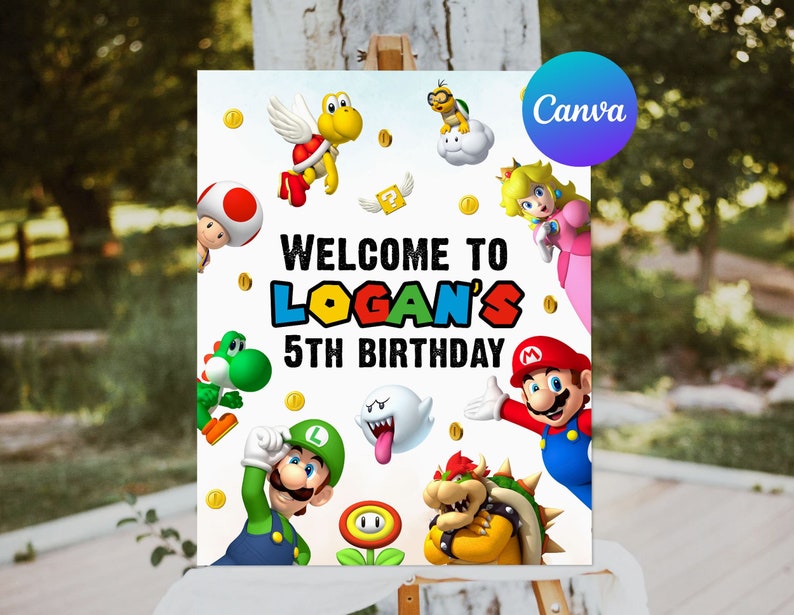 Super Mario Birthday Welcome Sign Boy Mario Bros Birthday Party ...