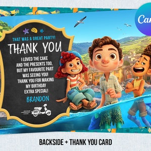 Luca Thank You Card Birthday Boy Editable Template Canva Printable Instant Download Digital or Printed