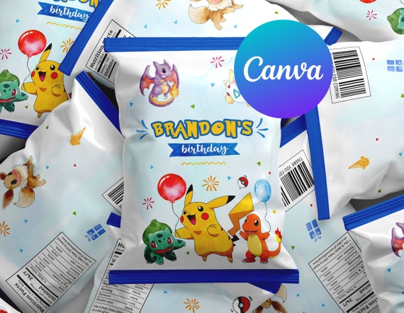 Pikachu Birthday Chip Bag Labels Boy Pokemon Game Party Decoration Digital Printable Editable Template