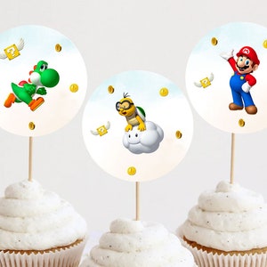 Super Mario Birthday Cupcake Toppers Decoration Boy Mario Bros Birthday Party Decor Super Brothers Printable Digital