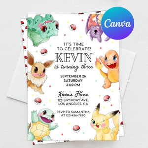 Carte Pikachu Invitation d'anniversaire garçon Modèle modifiable imprimable pour téléphone portable Evite Invitation électronique numérique ou imprimée