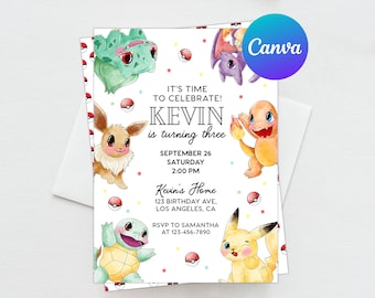 Pikachu Card Birthday Boy Invitation Printable Editable Template Mobile Phone Evite Digital or Printed Electronic Invitation