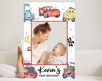 Cars Birthday Photo Booth Decor Boy Lighting McQueen Race Car Party Decoration Photo Frame Digital Editable Template Printable