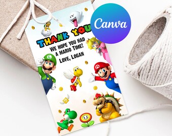 Super Mario Geburtstag Danke Tags Boy Mario Bros Geburtstag Party Dekoration Super Brothers Druckbare Favor Tag Bearbeitbare Vorlage