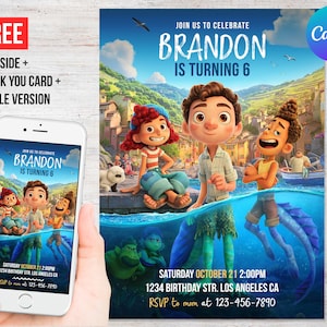 Luca Birthday Invitation Boy Thank You Card Editable Template Printable Digital Electronic Mobile Evite Instant Download