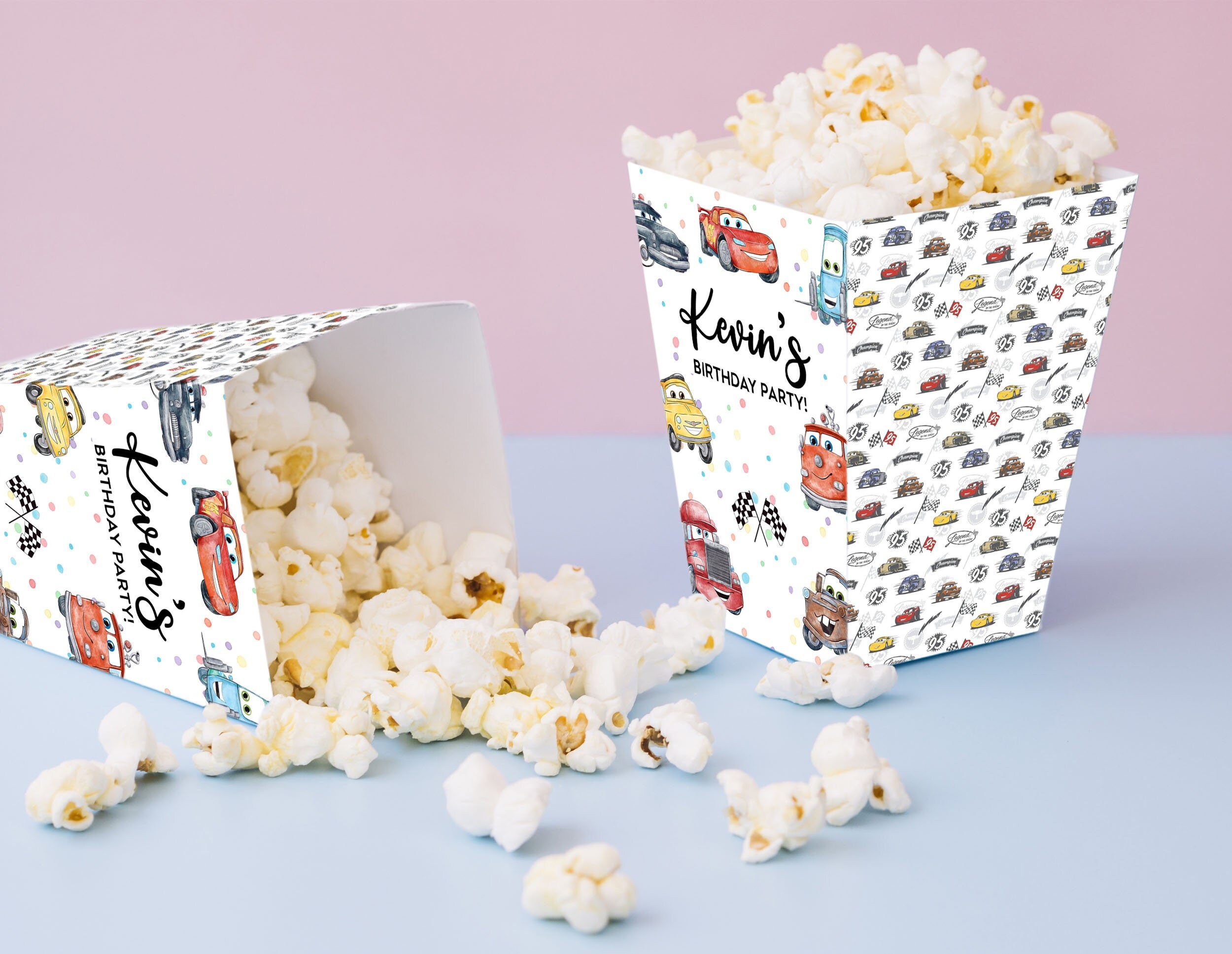 Cars Birthday Popcorn Bag Boy Lighting McQueen Popcorn Box Boy Race Car Party Decoration Candy Box Digital Printable Editable Template