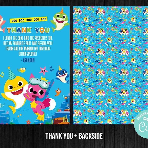 Kids Shark Thank You Card Birthday Boy Editable Template Printable Instant Download Digital or Printed Corjl