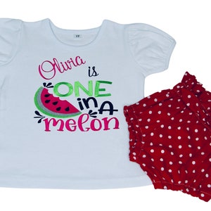 One in a Melon Baby Girl Outfit,First Birthday Watermelon T-Shirt Onesie high waisted bummie set,1st Birthday Girl Outfit,Personalised Set