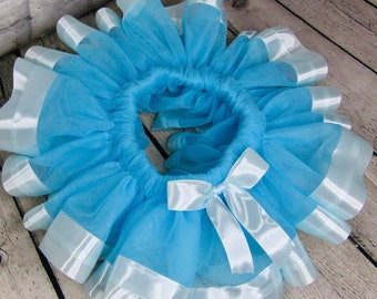 Light Blue Double Ribbon Trim Tutu Skirt for Girls, Birthday Tutu with Satin Ribbon with bow, Kiddies Carnival, Costume Skirt, Fluffy Tutu