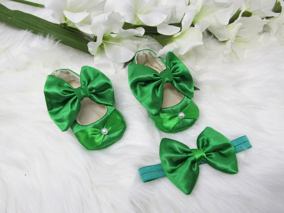 Girls Dress Shoe baby Ballerina Shoes cute Emerald Green Flower