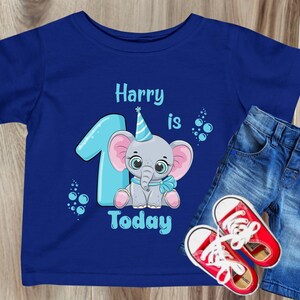 Personalised Baby 1st Birthday Shirt,I Am One Today Cute Safari Elephant Design with Name First Birthday T-shirt or Baby Bodysuit for Boys