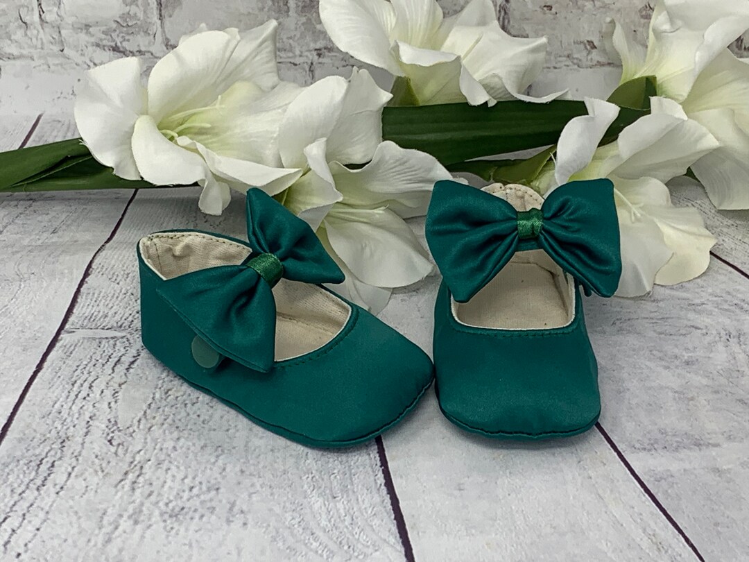 Baby Girl Shoes,flower Girl Shoe,green Satin Bridal Toddler Bow Shoes ...
