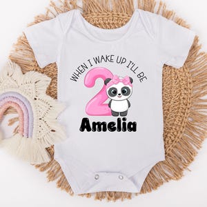 Personalised Baby 2nd Birthday Shirt, When I Wake Up I’ll Be Two Cute Panda Girl Name 2nd Birthday T-shirt or Toddler Bodysuit  for Girls