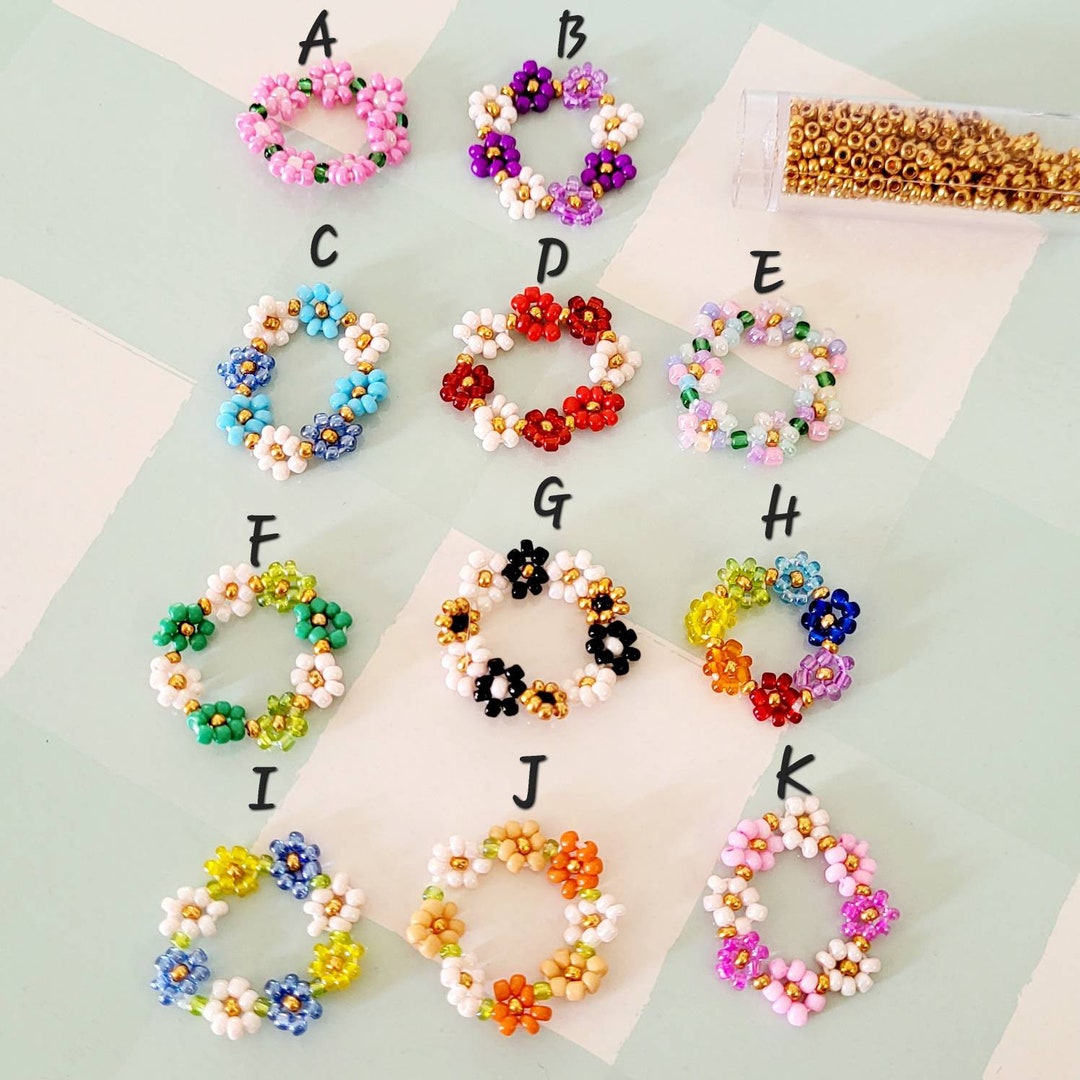 Flower Beads Ring Minimal Flower Ring Daisy Ring Beads Etsy