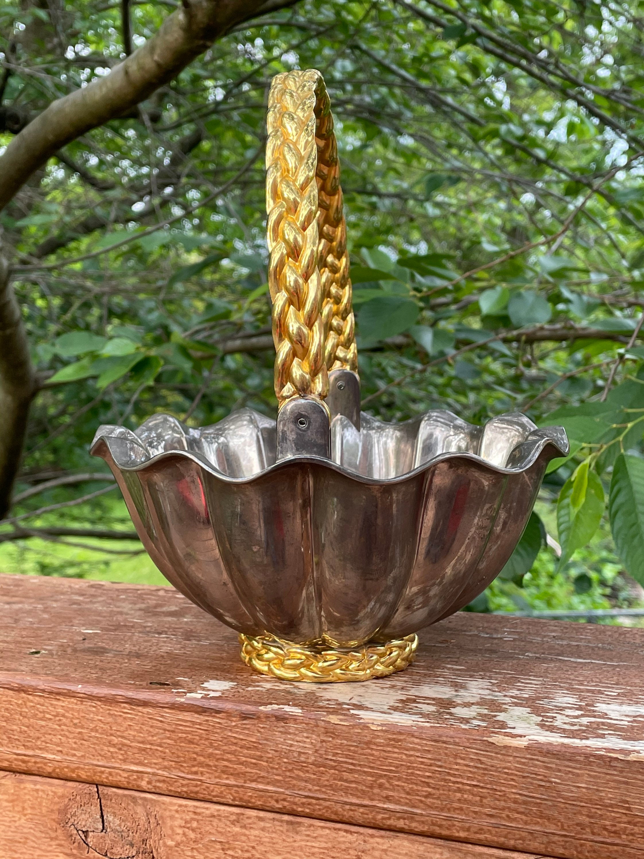 International silver co. Silver plated basket with gold Etsy