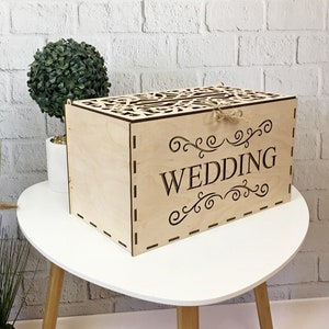 Gegraveerde bruiloftsdoos, houten kaartdoos, geldgeschenkdoos, gepersonaliseerde kaartdoos met sleuf, aangepaste kaarthouder, geldcadeau-ideeën voor bruiloft
