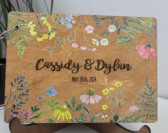 Floral wedding guest book, personalized wedding journal, wildflower wedding book, wood wedding organizer, custom guest book