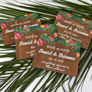 Tropisches Holz, Save the Date Kartenset, rustikales Save the Date Gastgeschenk, tropische Hochzeit, Hochzeitsgeschenk aus Holz, Hochzeitsandenken