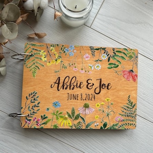 Libro degli ospiti personalizzato per matrimonio, album floreale per gli ospiti di matrimonio, libro di nozze con fiori di campo, salva la data, matrimonio nella natura, wedding planner rustico