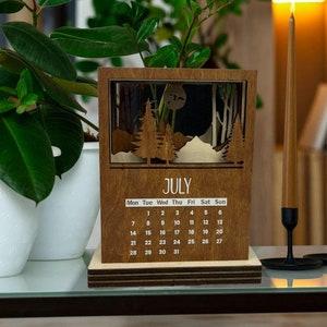Perpetual wooden calendar, wooden desk calendar, minimalist calendar, desk accessories, forever calendar, handcrafted gift