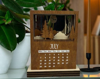 Perpetual wooden calendar, wooden desk calendar, minimalist calendar, desk accessories, forever calendar, handcrafted gift