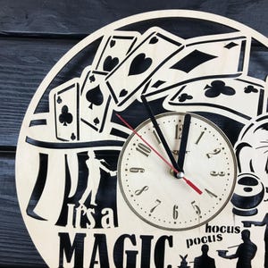 Magician Wall Clock Wood Home Decor Magician Gift For Men Women 5th Anniversary Birthday Magician Wall Poster Hanging Magician Wall Art image 3