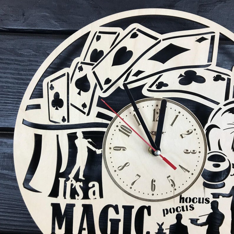 Magician Wall Clock Wood Home Decor Magician Gift For Men Women 5th Anniversary Birthday Magician Wall Poster Hanging Magician Wall Art image 3