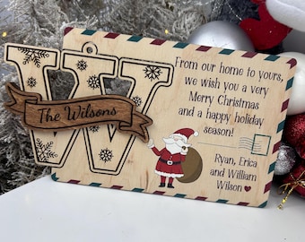 Wooden christmas personalized card, ornaments decor, holiday card, custom postcard, personalized gift, christmas tree toy ornament