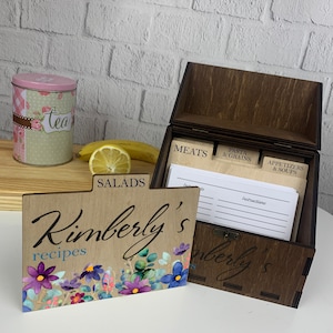Aangepaste houten receptendoos, receptendoos, keukenorganisator, gegraveerde rustieke receptendoos, Black Friday-uitverkoop 2024, kerstcadeau-idee
