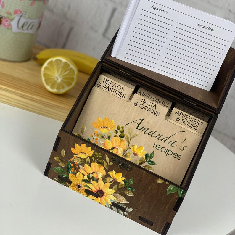 Recipe Box Block Rustic Flower Recipe Boxes, Wooden Simple Recipe Box, Recipe Box and ...