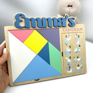 Hölzernes Tangram-Puzzle für Kleinkinder, Baby Brettspiel, personalisiertes Puzzle, Baby Brettspiel, Beschäftigungsbrett, Geschenke für Kleinkind, Kinderzimmerdekor