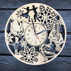 Figure Skating Wall Clock Wood Gift For Men Women 5th Anniversary Skating Gift Personalize Figure Skating Poster Figure Skating Hanging