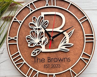 Custom wood clock, personalized clock, wall clock, wooden anniversary, wall clock unique, wooden watch, unique home decor, 5th anniversary
