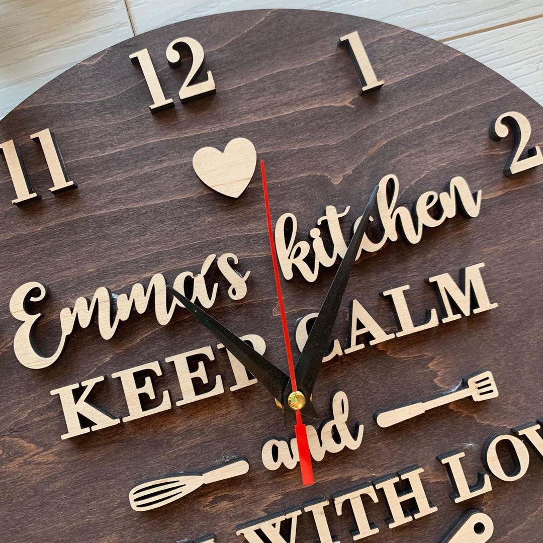 Rustic Kitchen Clock, Wood Engraved Clock, Kitchen Wall Decor, Clock ...