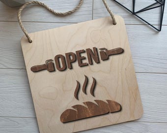 Plaques de porte double face en bois pour porte ouverte et fermée, décoration de boulangerie Plaques de porte réversibles personnalisées en bois pour porte ouverte et fermée à accrocher