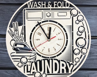 Laundry Room Wall Clock Hanging Laundry Wall Art Wood Decod for Laundry Room Personalized Sign for Wall Poster Laundry Room Gift Ideas