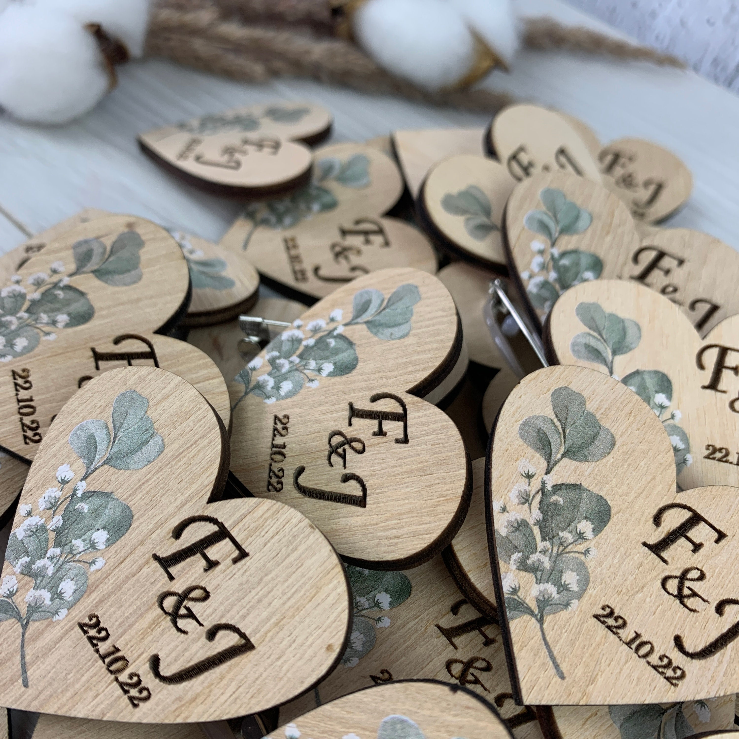 Personalized Wedding Pins for Guests Name Tags Wood Heart Etsy
