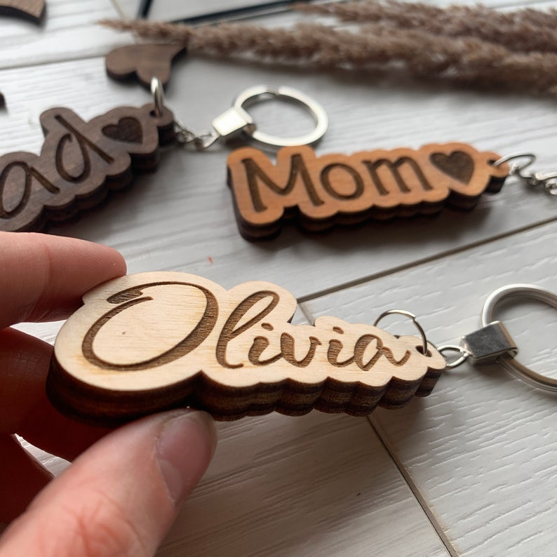 Personalized Wood Keyring, Custom Engraved Word, Boho Wood Keychain ...