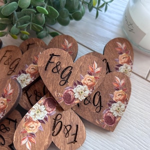 Boho wooden name hearts, wedding boutonnieres, custom initial pins, custom wedding pins, wedding wooden boutonnieres, heart shaped pins