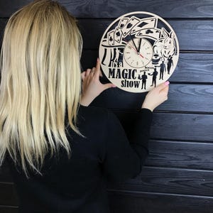 Magician Wall Clock Wood Home Decor Magician Gift For Men Women 5th Anniversary Birthday Magician Wall Poster Hanging Magician Wall Art image 5