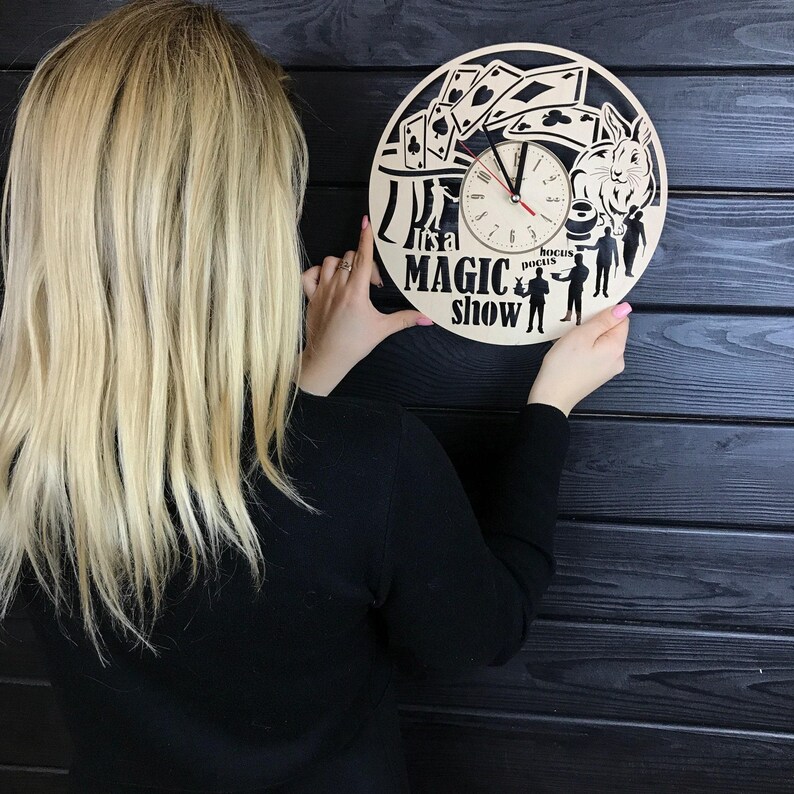 Magician Wall Clock Wood Home Decor Magician Gift For Men Women 5th Anniversary Birthday Magician Wall Poster Hanging Magician Wall Art image 5