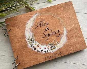 Houten gastenboek, bruiloftsgastenboek, aangepast trouwalbum, boho weddingplanner, gepersonaliseerd trouwboek, polaroid trouwboek