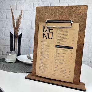 Suporte de menu de mesa, suporte de menu de madeira, prancheta de exibição de café, suporte de menu de mesa, menu de bar de café